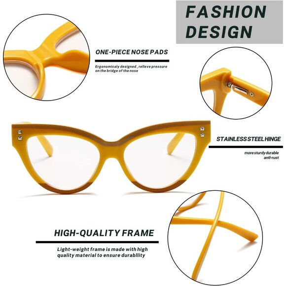 Women Cat Eye Fake Glasses Computer Glasses Anti Glare & UV Stylish Blue Light - Picture 4 of 4